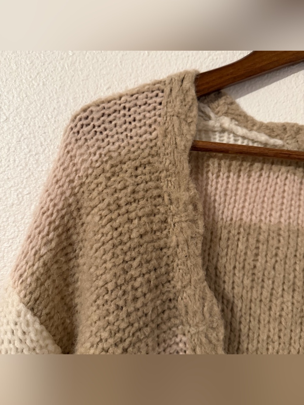Free People Size XS Tan Cream Baby Pink Knit Striped Oversized Cardigan Sweater - Picture 4 of 10